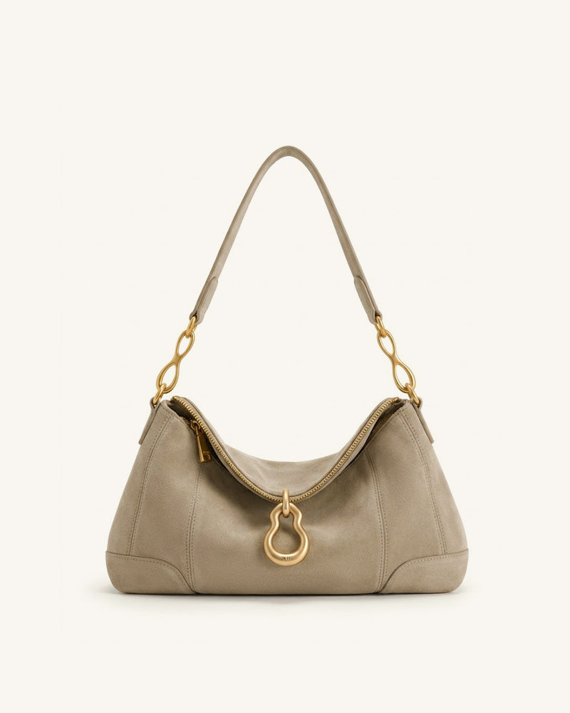 Jayla Faux Suede Metal Pendant Embellished Shoulder Bag - Grey