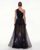 Floral One Shoulder Maxi Dress - Black