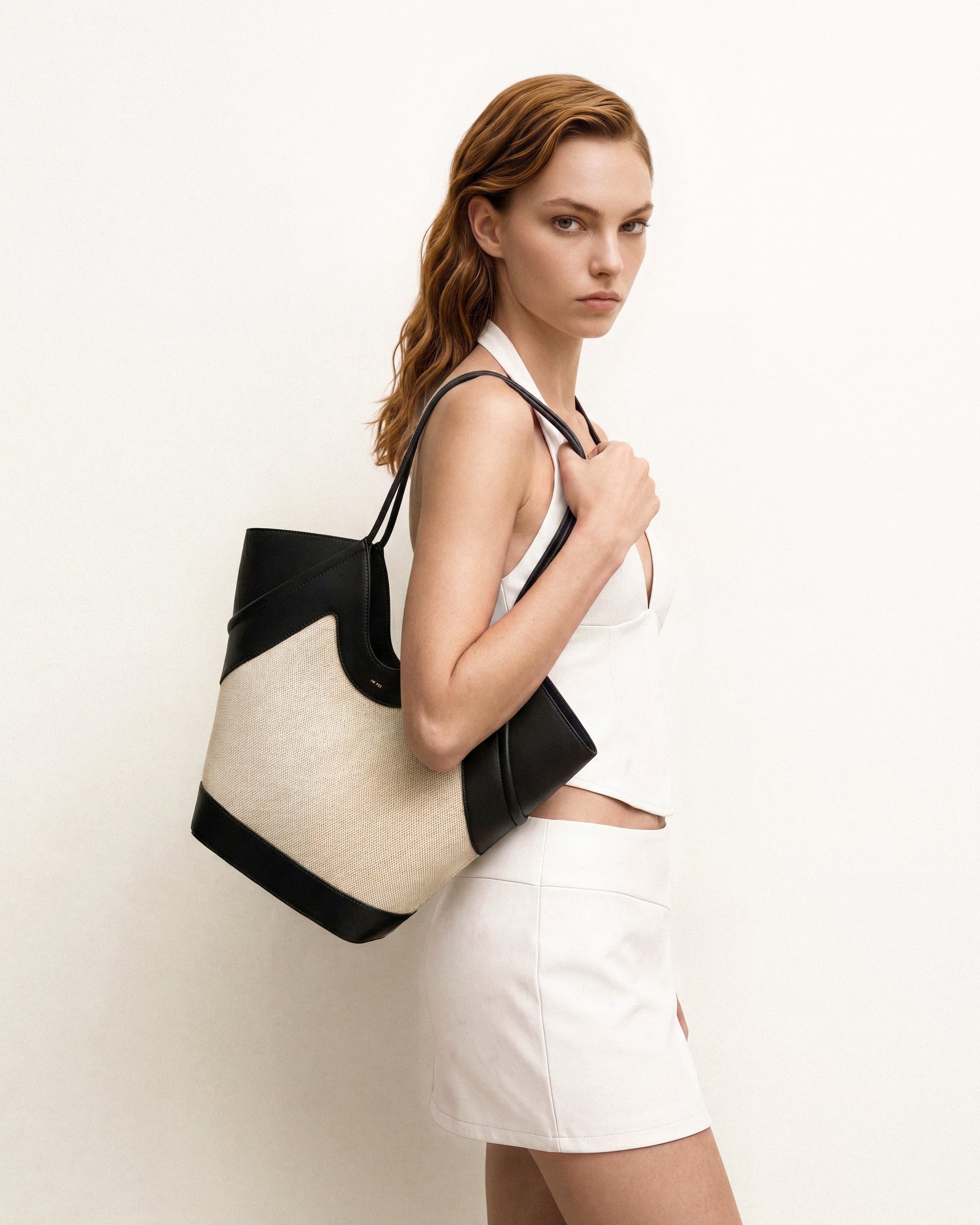 Maribel Panel Tote Bag - Black Canvas