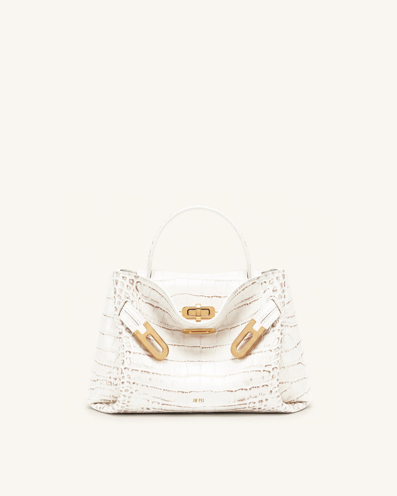Rhea Small Double Buckle Shoulder Bag - White Croc