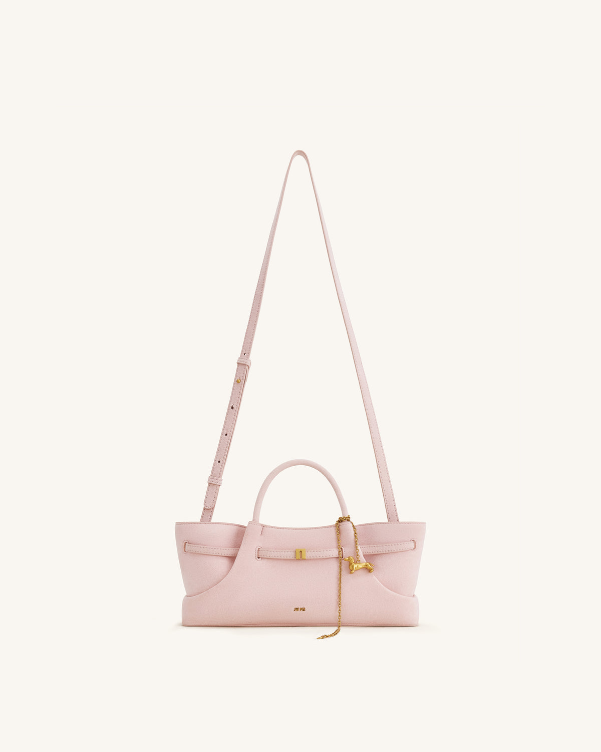 Maeve Dachshund Metal Charm Faux Suede Tote Bag - Pink