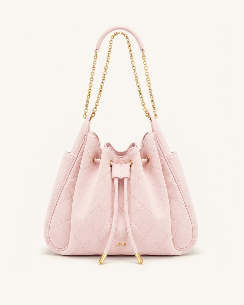 Rowan Faux Suede Quilted Chain Bucket Bag - Pink