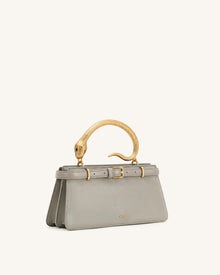 Elena Snake Handle Faux Suede Top Handle Bag - Taupe
