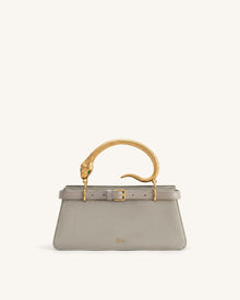 Elena Snake Handle Faux Suede Top Handle Bag - Taupe