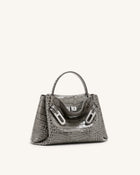 Rhea Small Double Buckle Shoulder Bag - Grey Croc