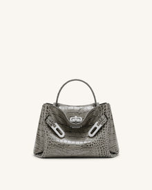 Rhea Small Double Buckle Shoulder Bag - Grey Croc