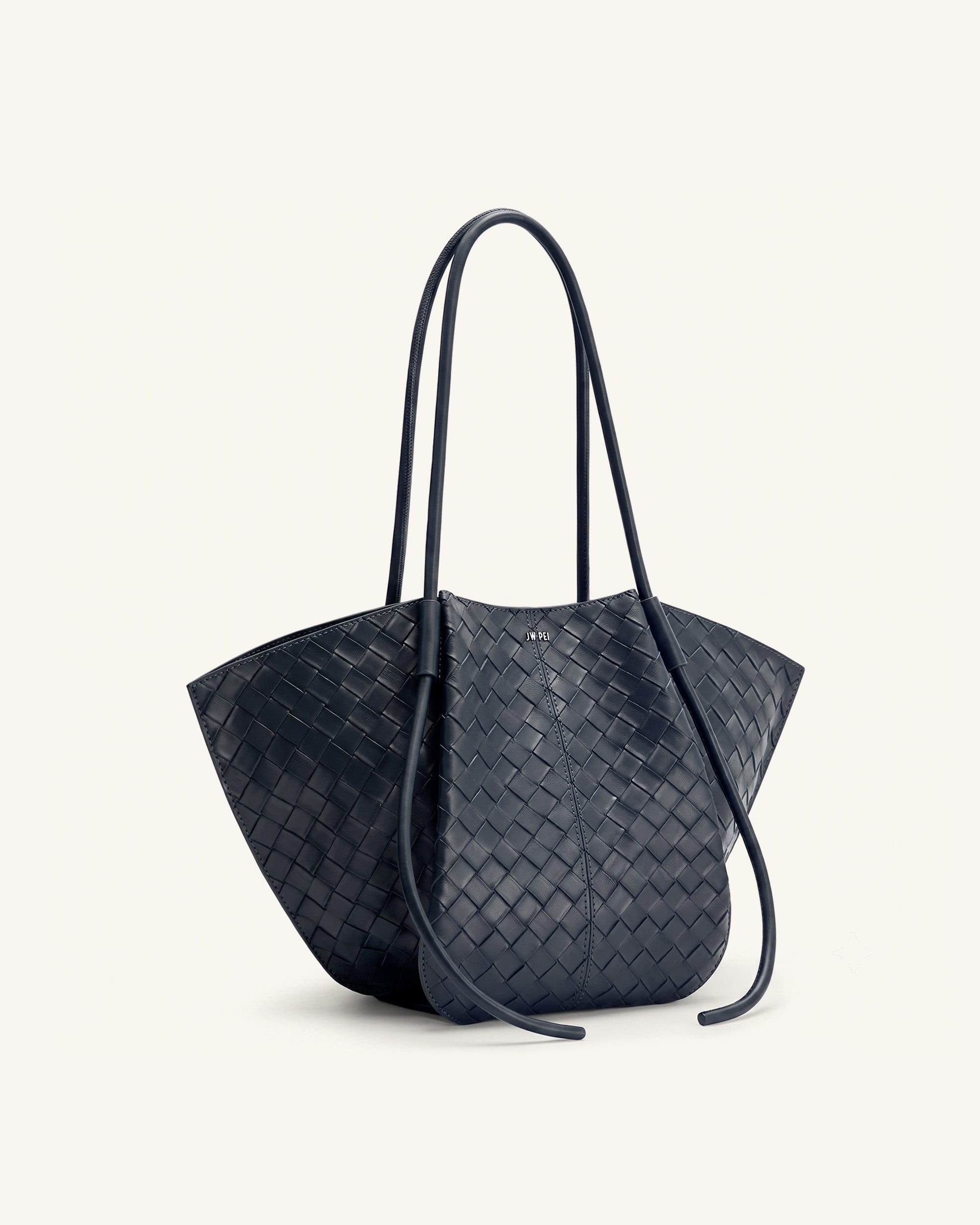 Nala Woven Texture Wide Tote Bag - Navy Blue | JW PEI