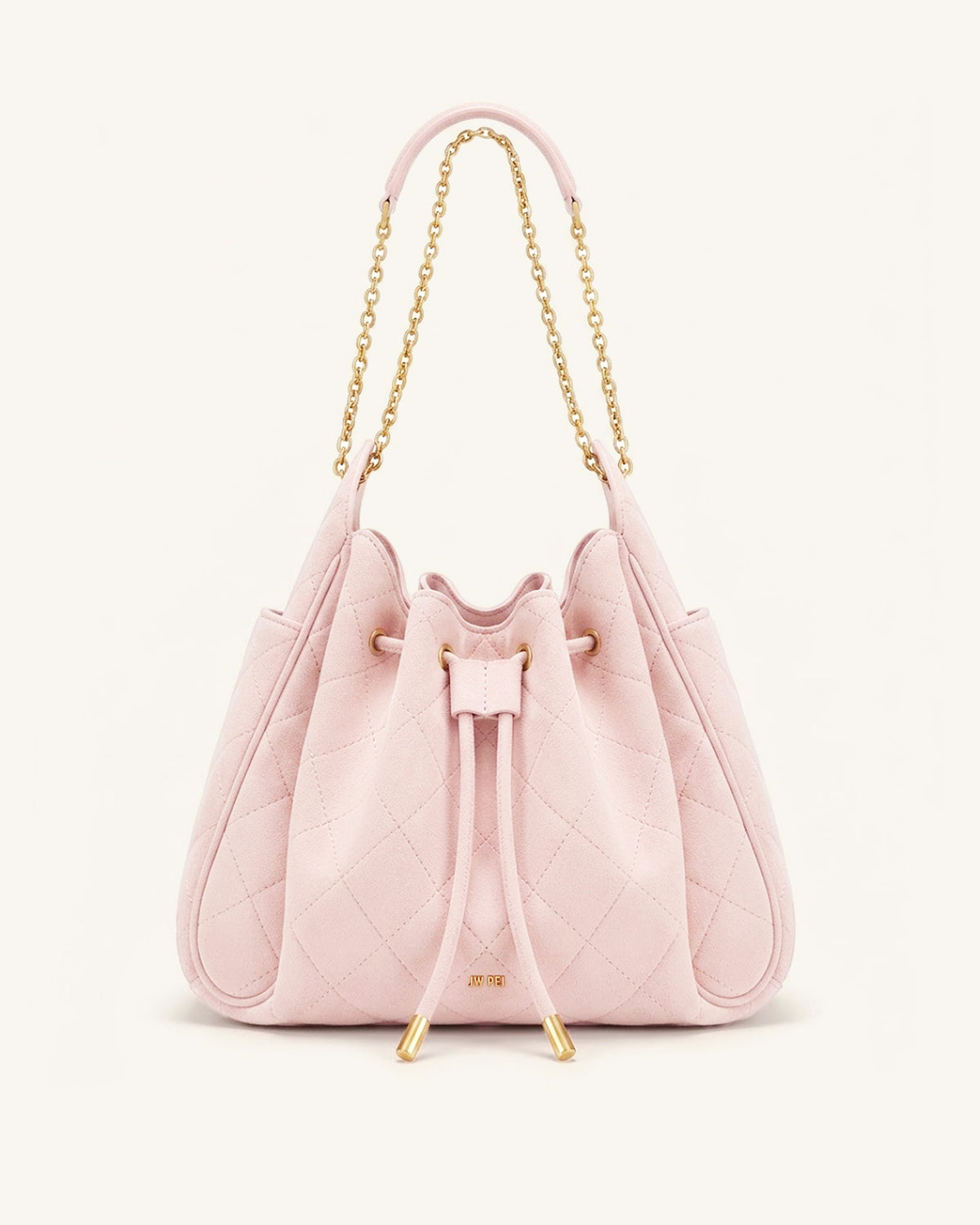 Rowan Faux Suede Quilted Chain Bucket Bag - Pink