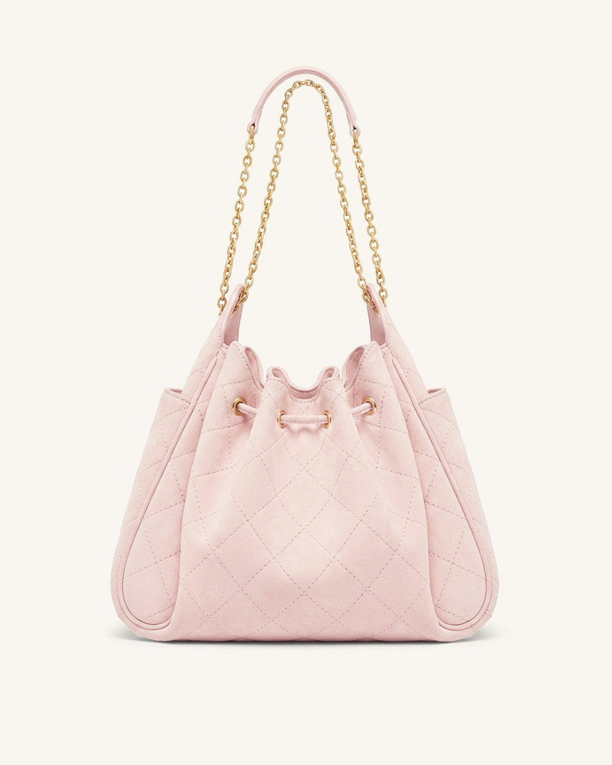 Rowan Faux Suede Quilted Chain Bucket Bag - Pink