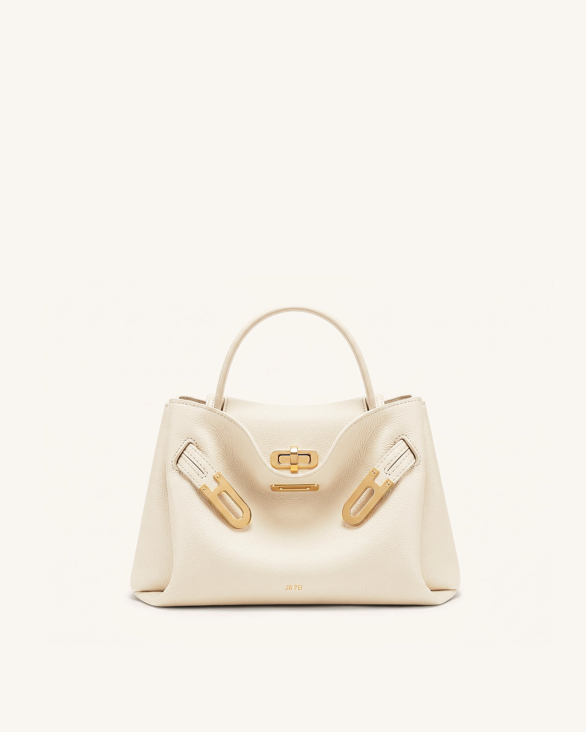 Rhea Small Pebbled Double Buckle Shoulder Bag - White
