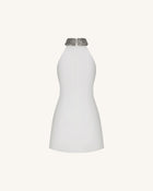 Jeweled Halter Iris Motif Dress - White