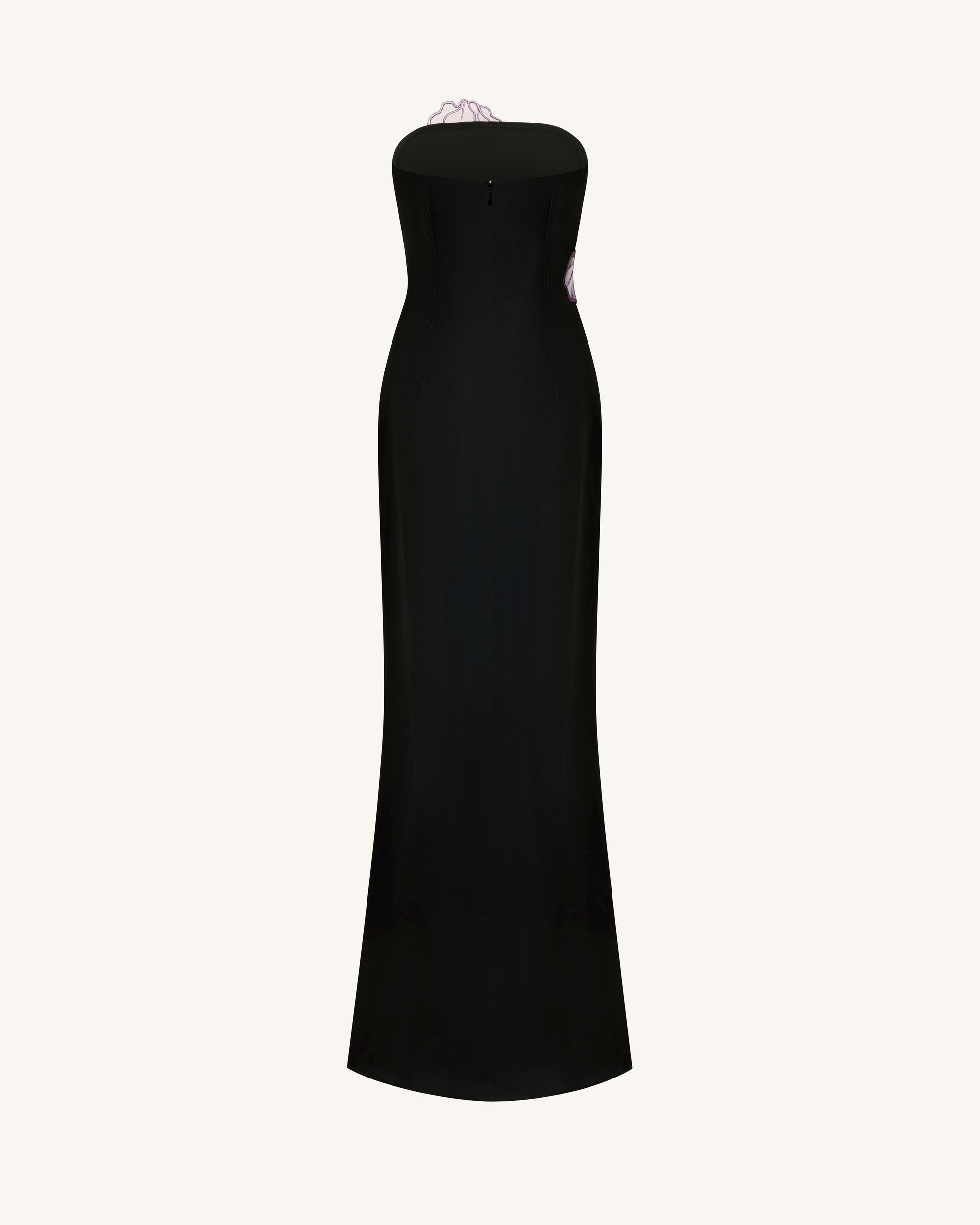 Iris Floral-Appliqué Strapless Maxi Dress - Black