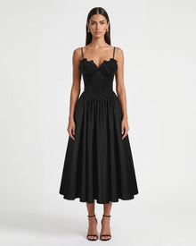 Orchid Embroidered Appliqué Corset Maxi Dress - Black
