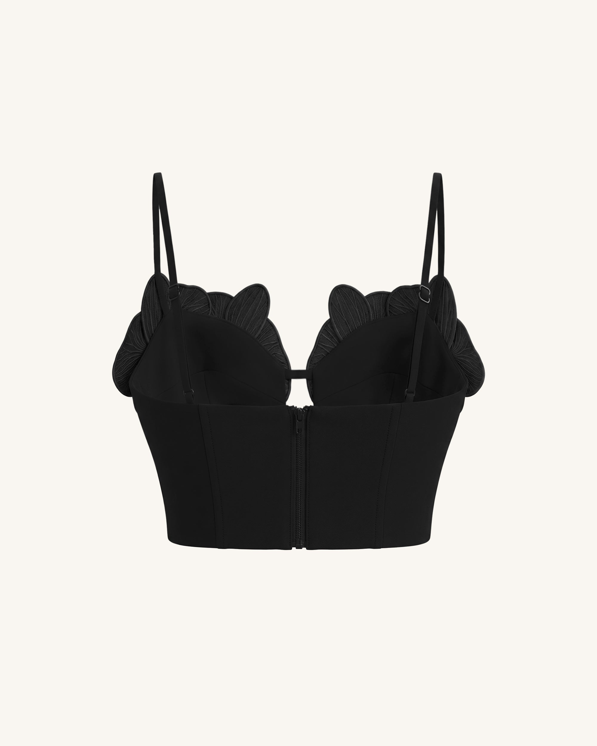Orchid Embroidered Appliqué Corset Bustier Top - Black