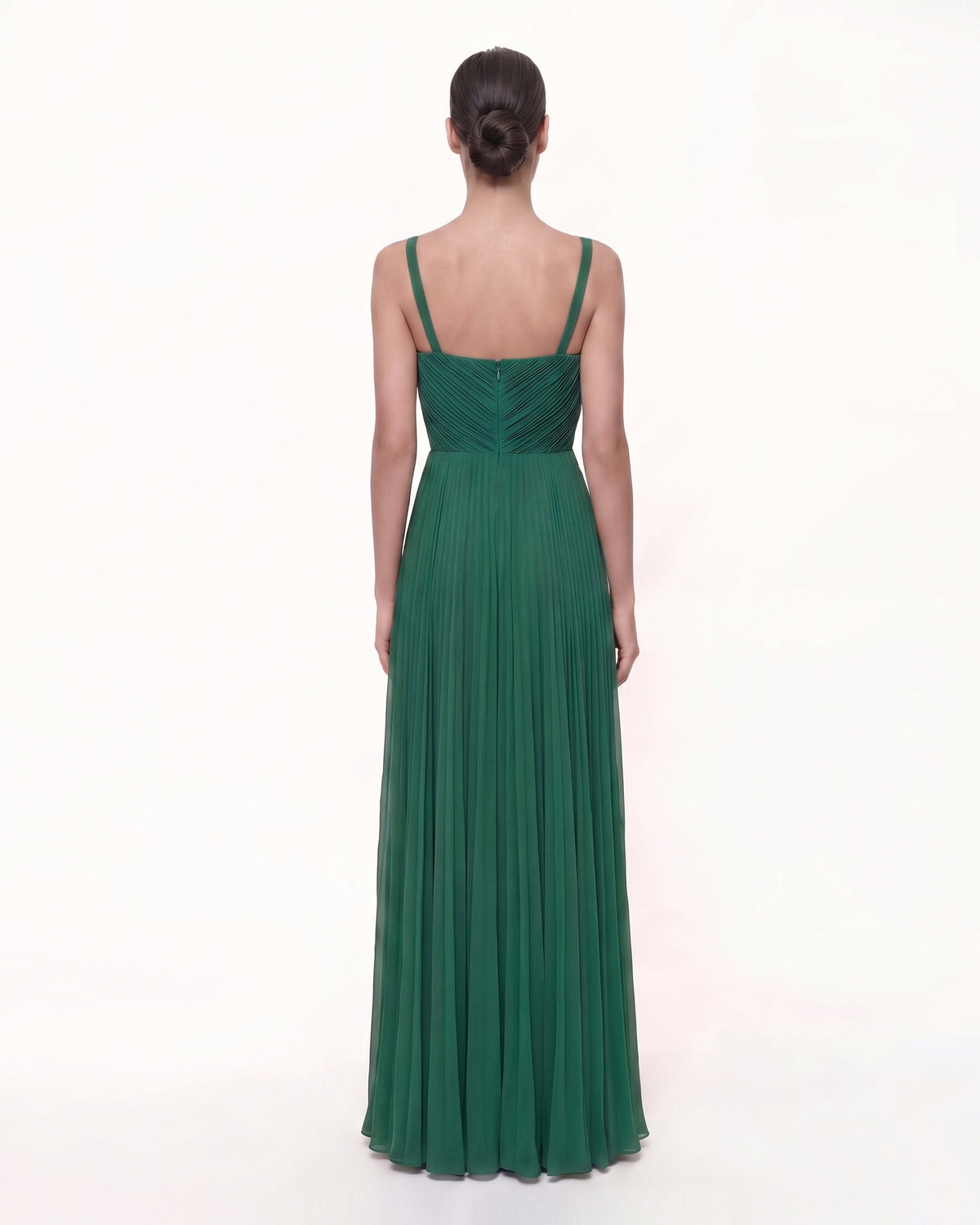 Iris Embroidered Pleated V-Neck Maxi Dress - Emerald Green