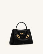 Rhea Small Pebbled Double Buckle Shoulder Bag - Black