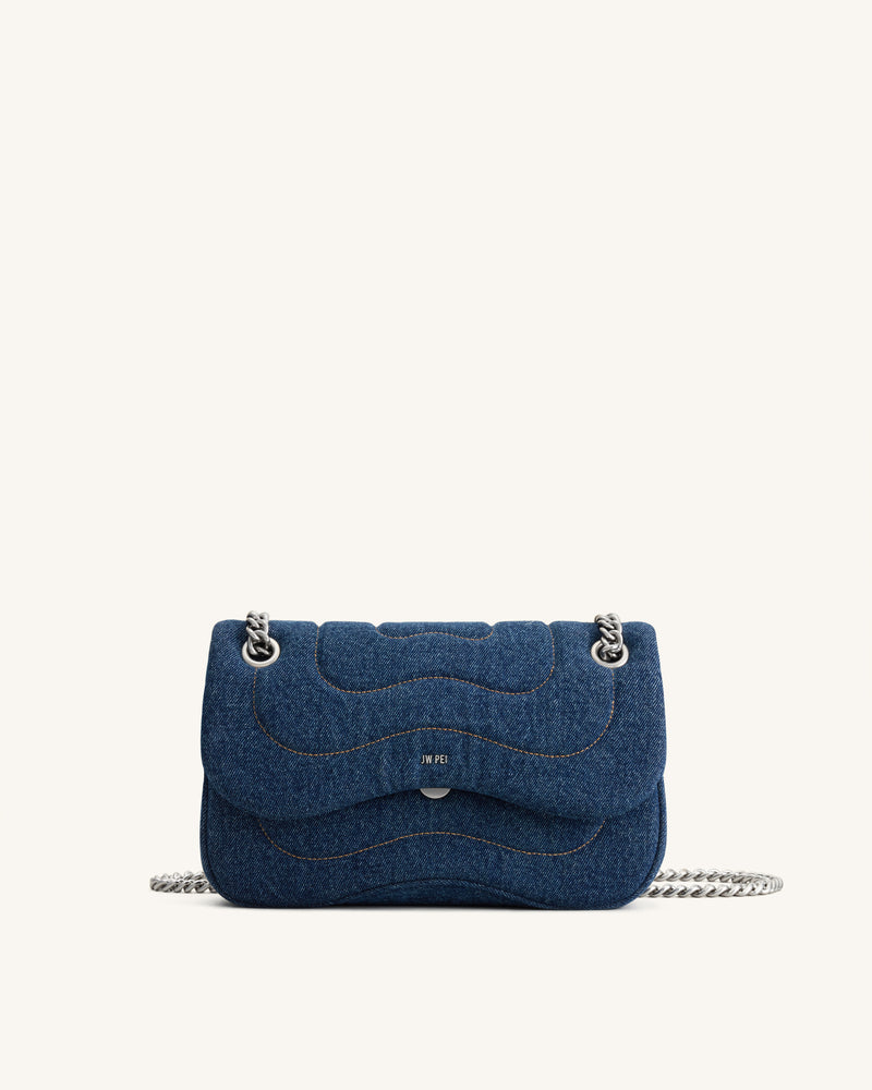 Tina Quilted Chain Crossbody - Blue Denim