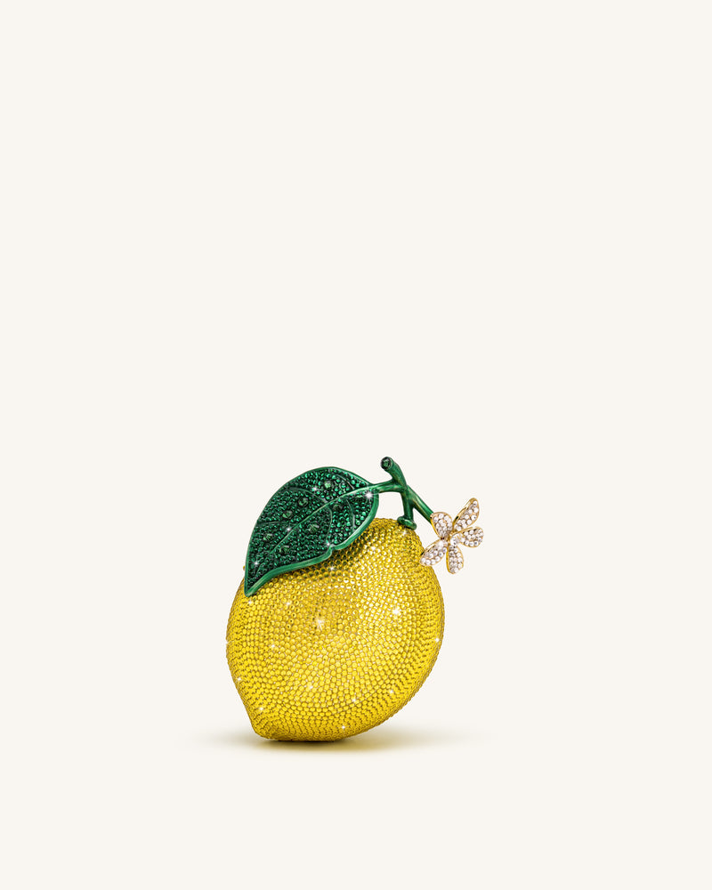 Lemon-Inspired Rhinestone Clutch - Yellow