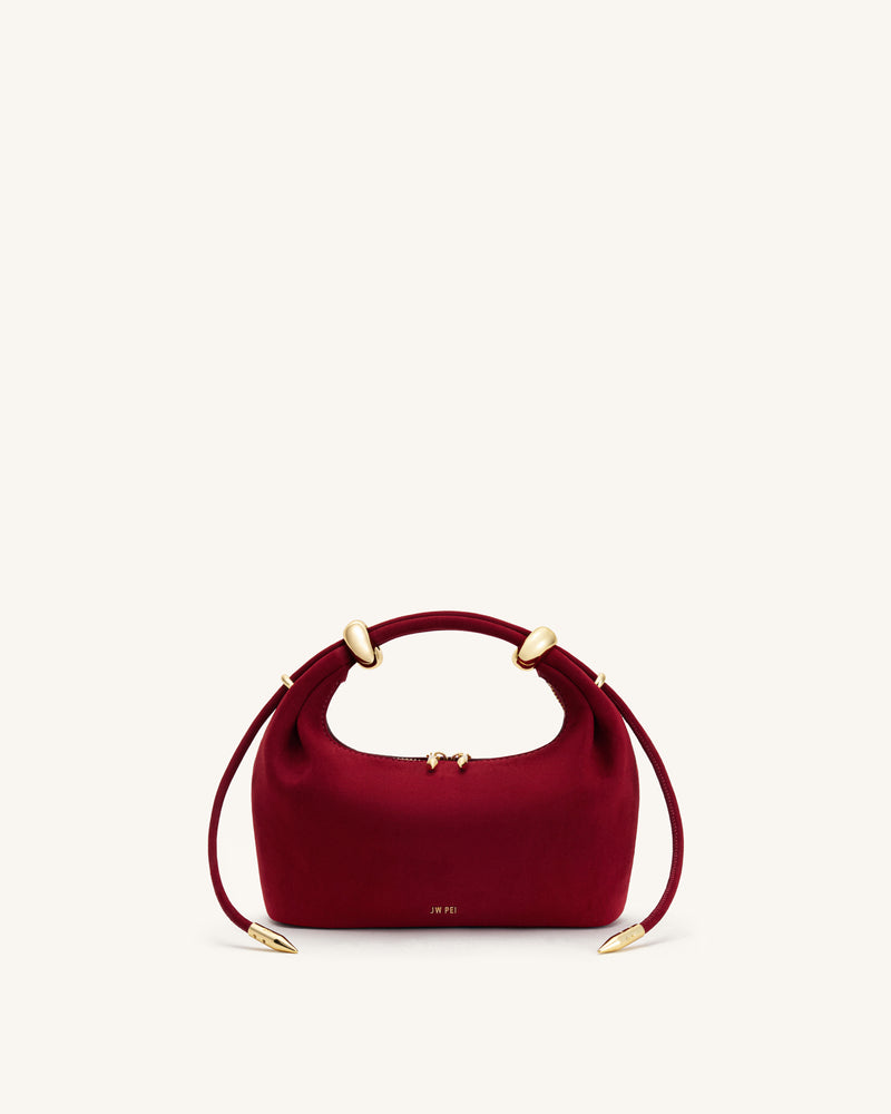 Ellie Faux Suede Metal Ring Embellished Top Handle Bag - Burgundy