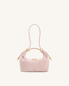 Ellie Faux Suede Metal Ring Embellished Top Handle Bag - Pink