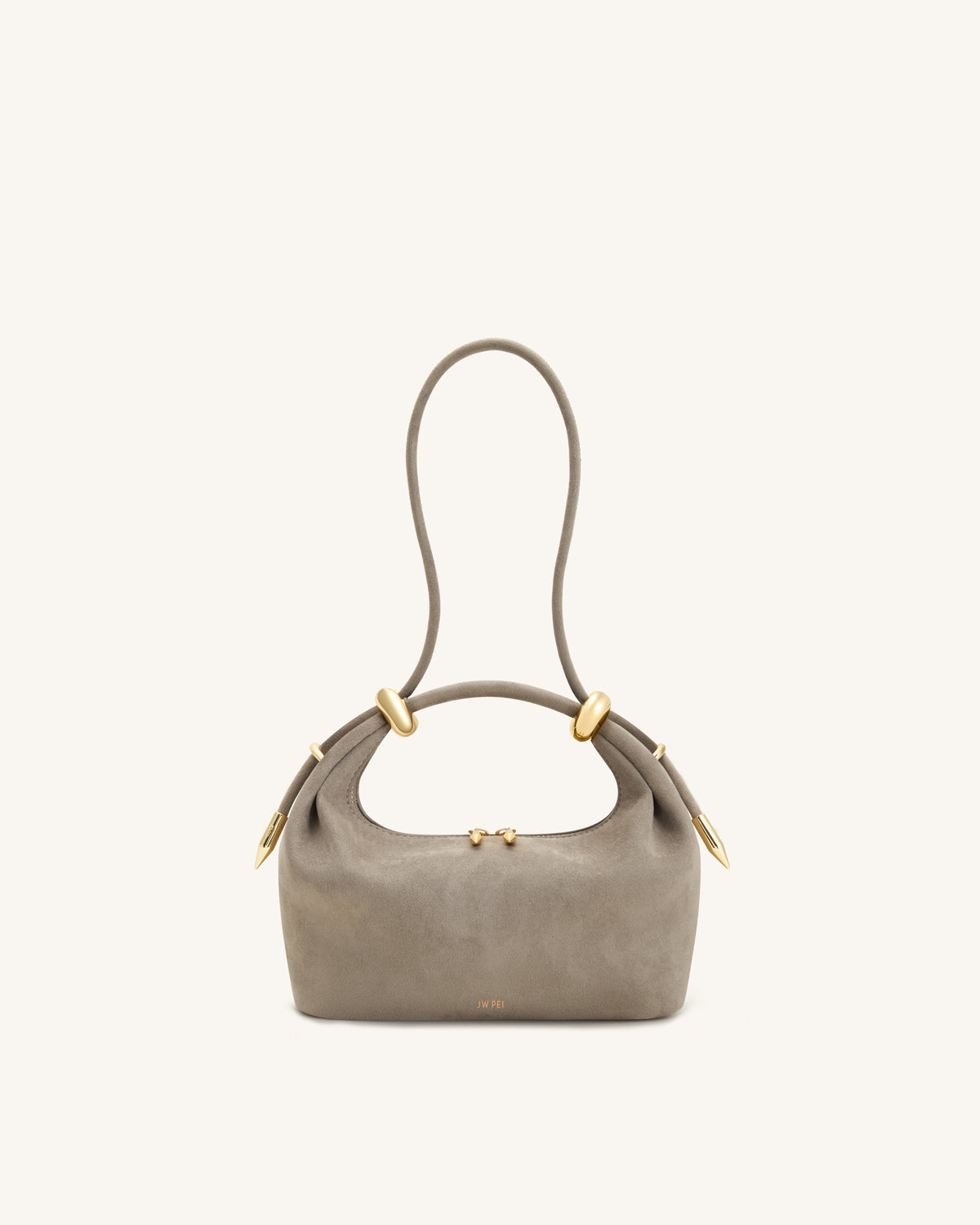 Ellie Faux Suede Metal Ring Embellished Top Handle Bag - Grey