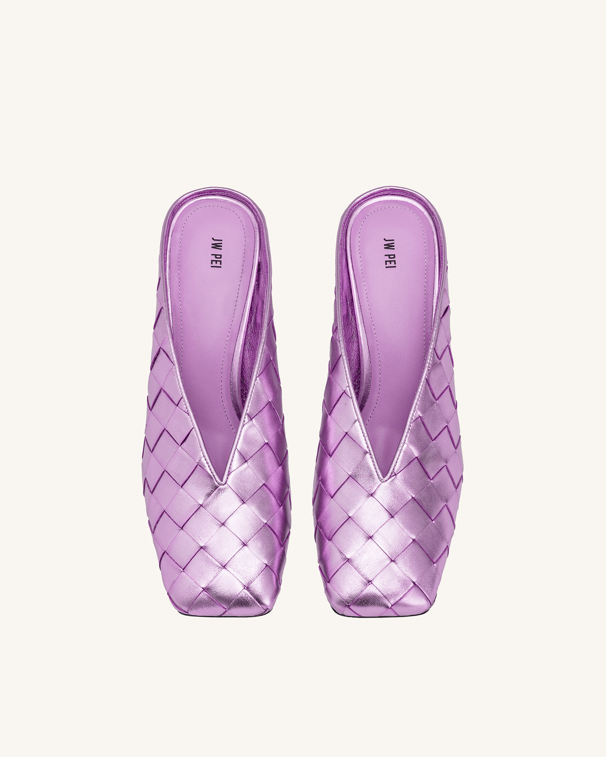 Ellie Woven Square-Toe Mule Heels - Purple