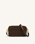 Riley Faux Suede Dachshund Quilted Shoulder Bag - Dark Brown