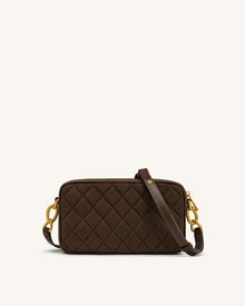 Riley Faux Suede Dachshund Quilted Shoulder Bag - Dark Brown