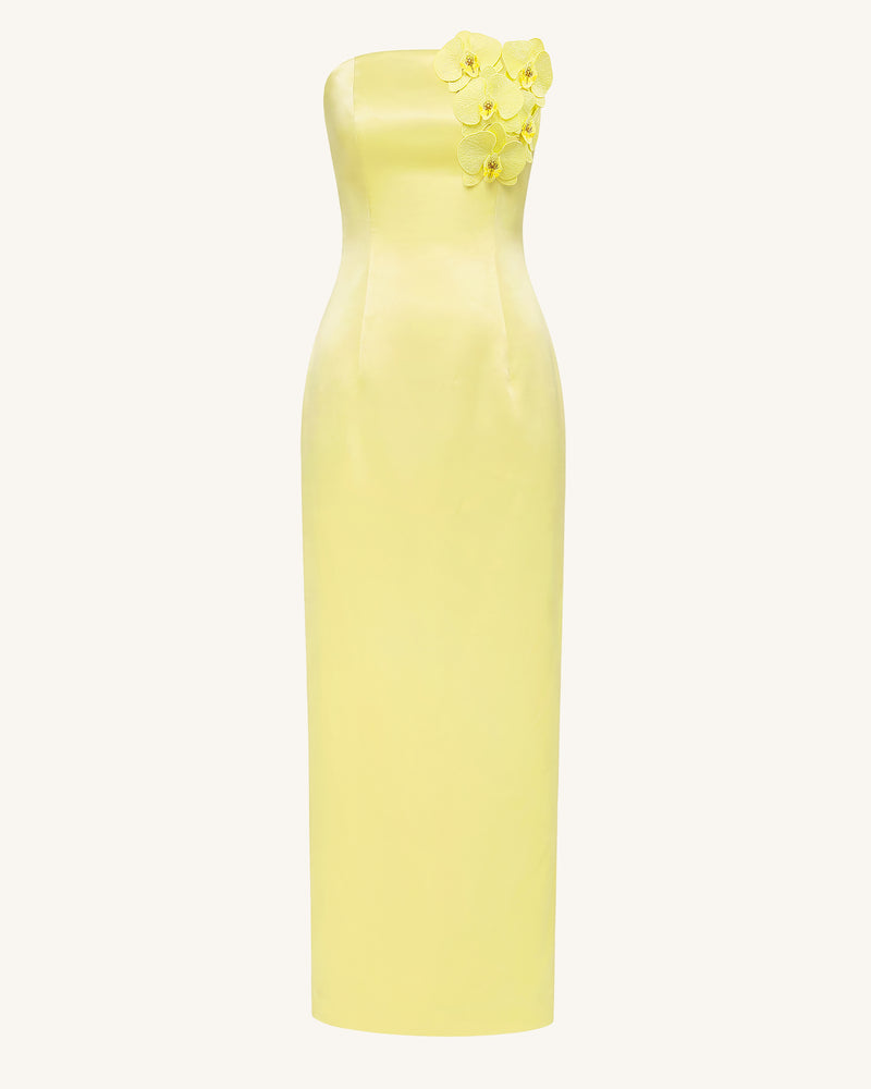 Orchid Embellished Strapless Maxi Dress - Yellow