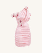 Orchid Embroidered Cutout Ruched Mini Dress - Blush Pink