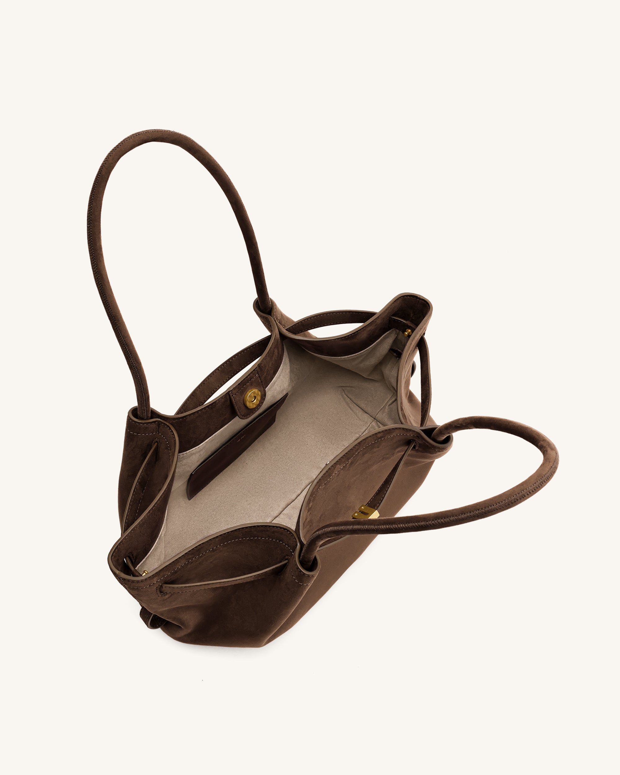 Hana*　0825 Hana Wide Faux Suede Tote Bag - Dark Brown | JW PEI