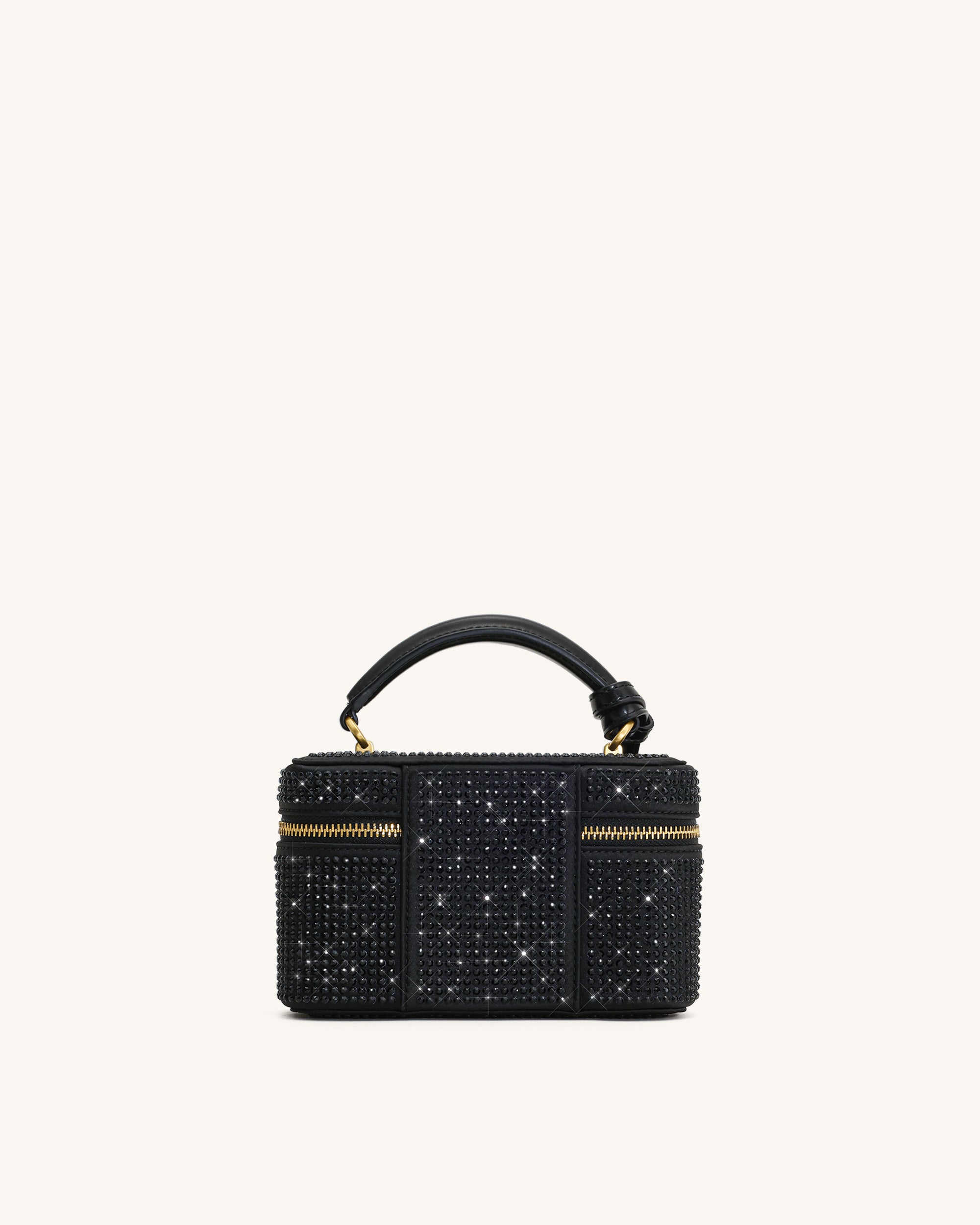 Cleo Artificial Crystal Box Shape Top Handle Bag - Black