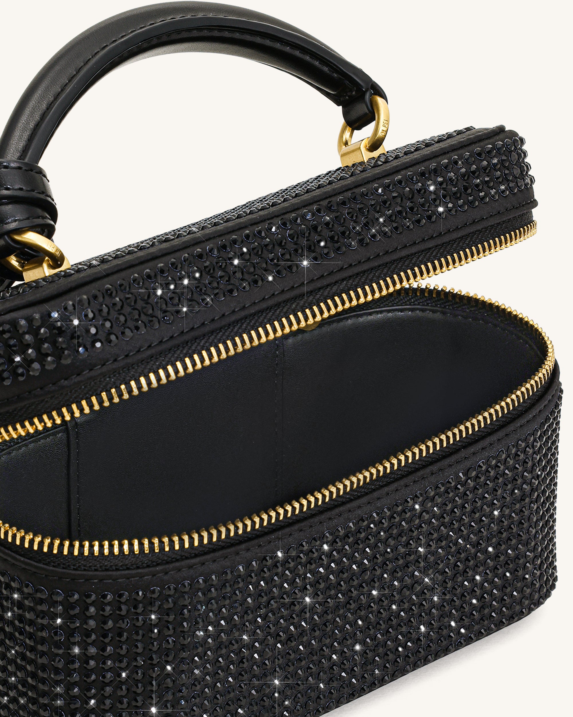 Cleo Artificial Crystal Box Shape Top Handle Bag - Black