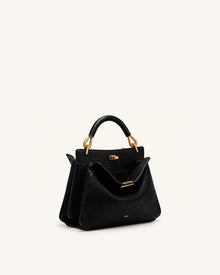 Lucia Elephant-Effect Top Handle Bag - Black