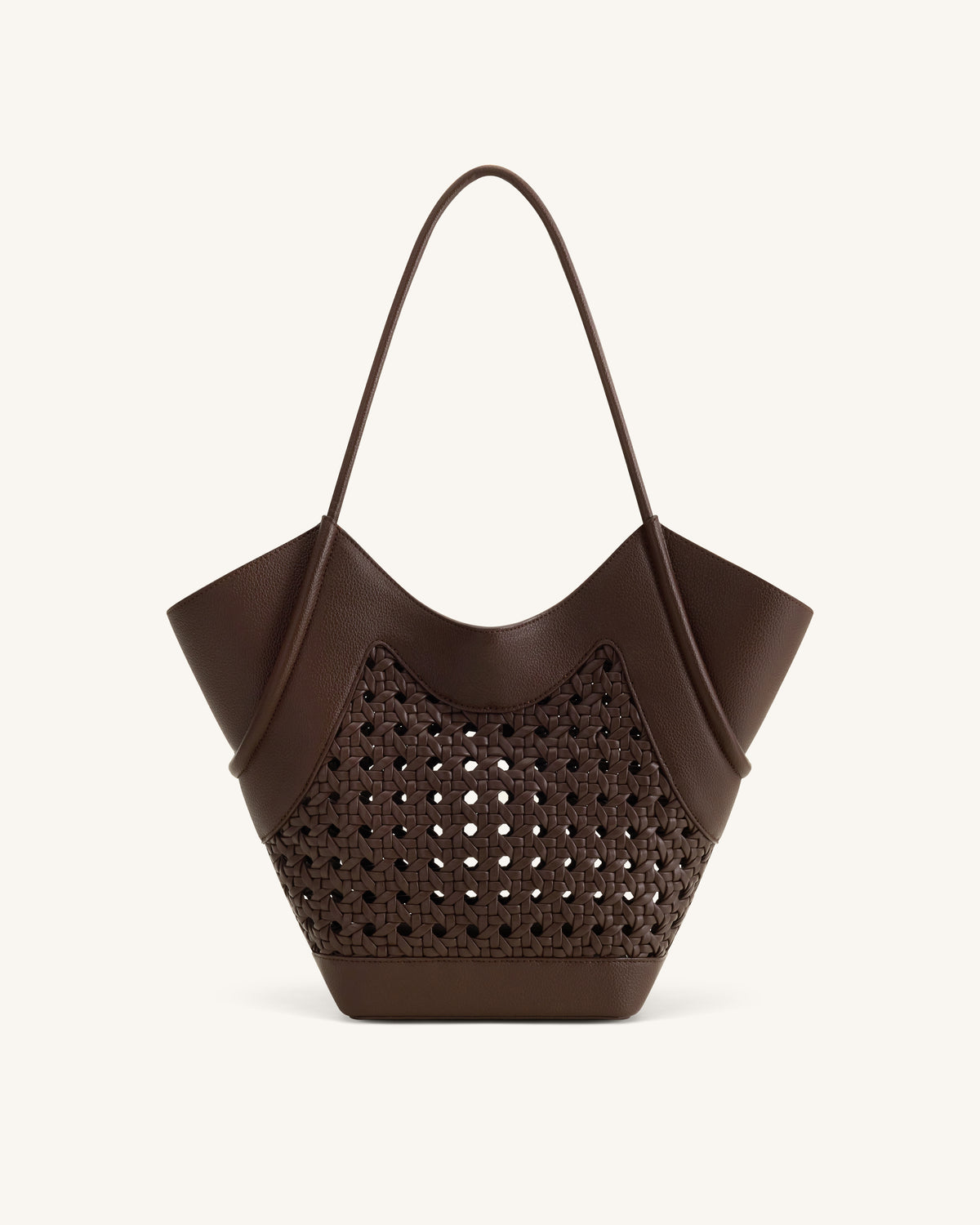 Maribel Woven Panel Tote Bag - Dark Brown