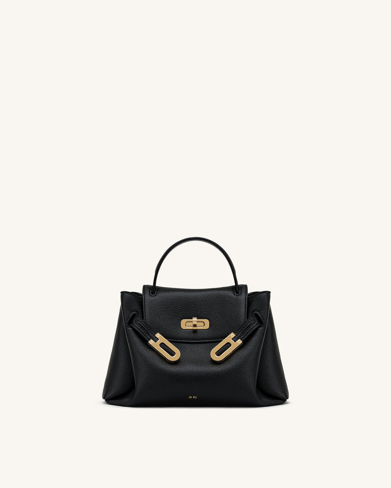 Rhea Small Pebbled Double Buckle Shoulder Bag - Black