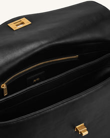 Lucia Turn-Lock Shoulder Bag - Black
