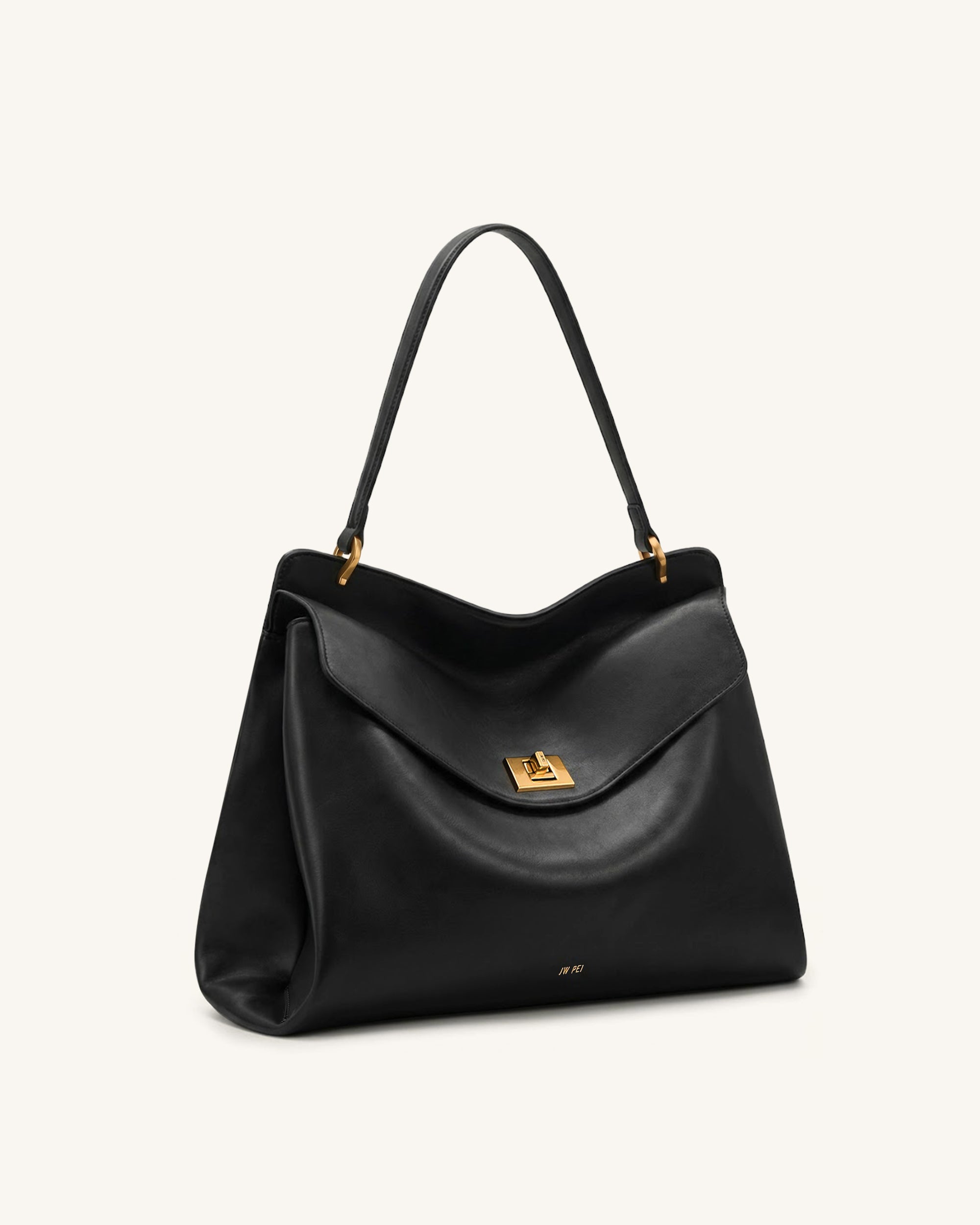 Lucia Turn-Lock Shoulder Bag - Black