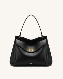 Lucia Turn-Lock Shoulder Bag - Black