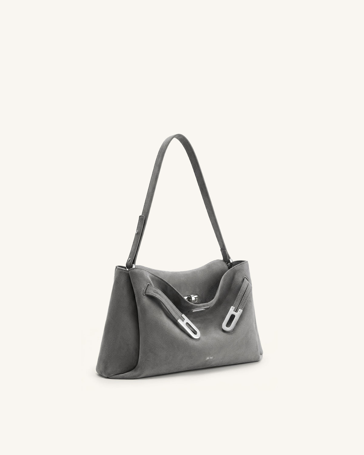 Rhea Faux Suede Double Buckle Shoulder Bag - Grey