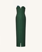 Iris Embroidered Notch Neck Strapless Maxi Dress - Emerald Green