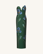 Iris Embroidered Notch Neck Strapless Maxi Dress - Emerald Green