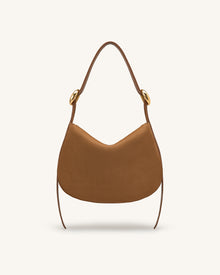 Avery Faux Suede Draped Hobo Bag - Camel