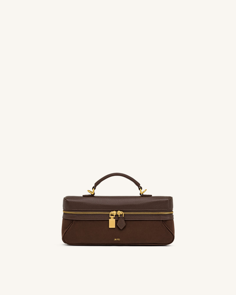 Cleo Faux Suede Vanity Bag - Dark Brown