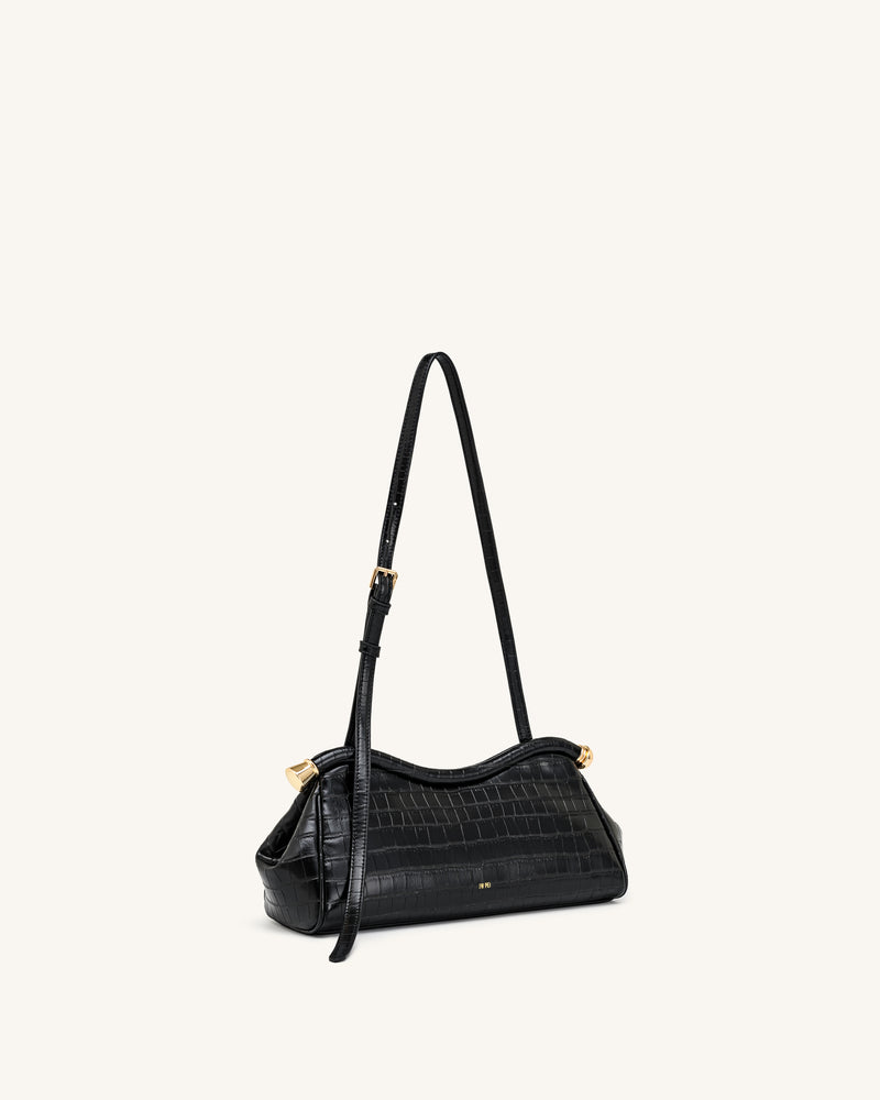 Naomi Curved Shoulder Bag - Black Croc