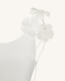 3D Floral Appliqué Satin Dress - White