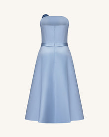 Iris Embroidered Strapless A-Line Midi Dress - Dusty Blue