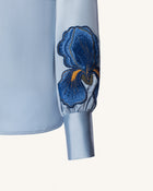 Iris Embroidered Collared Long Sleeve Shirt - Light Blue