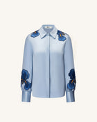 Iris Embroidered Collared Long Sleeve Shirt - Light Blue