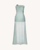 Iris Embroidered Strapless Sheer Overlay Maxi Dress - Sage Green